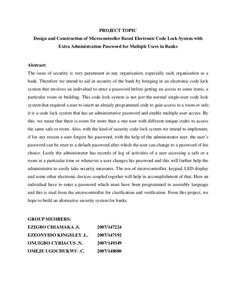 An example abstract from a chemistry report. Sample project abstract