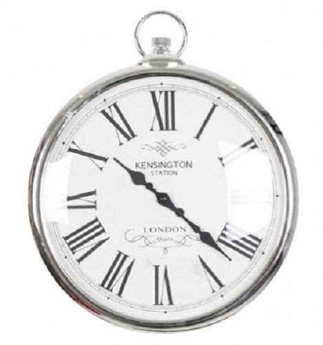 Large 42cm Round Silver Roman Numeral Pocket Watch Kensington Station