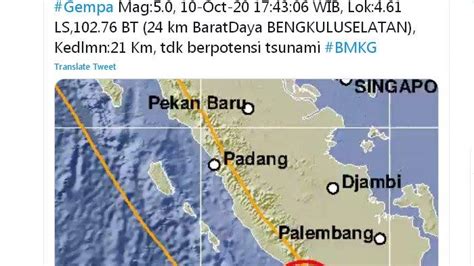 Bmkg melalui situs resminya menginformasikan gempa terjadi pada kamis. UPDATE Gempa Bumi di Bengkulu Selatan, Ini Daerah-daerah ...