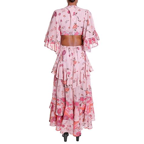 Lm Lulu Floral Cutout Back Ruffle Long Dress | eBay