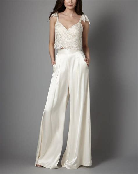 Bridal Lace Top Wide Leg Pants List Edgy Wedding Dress Wedding