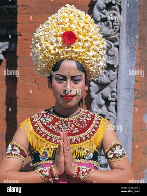 Indonesia Bali Portrait Of Balinese Woman Traditional Dancer Stock