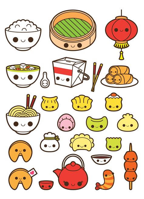 Kawaii Chinese Food Clipart Kawaii Food Clipart Fortune Etsy Kawaii