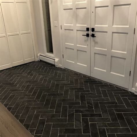 Black Slate Herringbone Floor Tile Renay Nagle