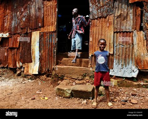 People In A Slum Area Near Fort Street In Freetown Sierra Leone Stock