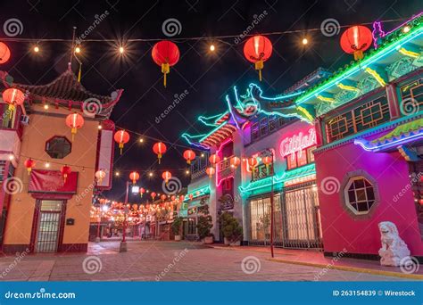 Exterior Of Chinatown Central Plaza Neon Colorful Lights Of Building In