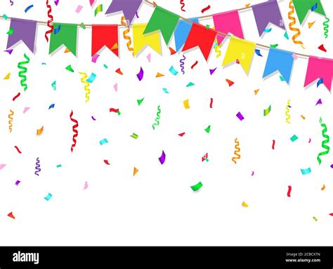 Celebration Banner Party Flags With Confetti On White Background