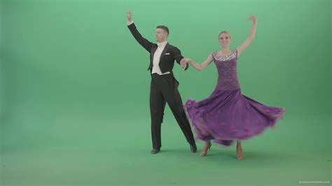 Ballroom Dancing Couple Spinning On Green Screen In Vienna Waltz Valse