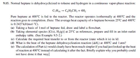 Solved Normal Heptane Is Dehydrocyclicized To Toluene And