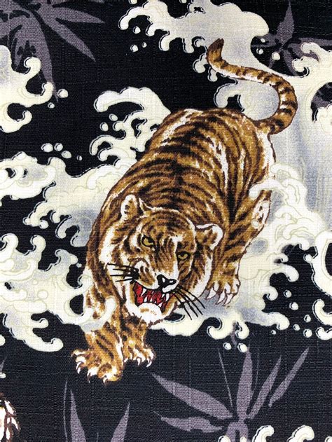 Tigers Fabric Japanese Chinese Oriental Cotton Black With Etsy Uk