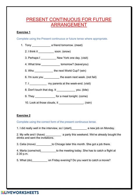 Present Continuous For The Future Interactive Worksheet English