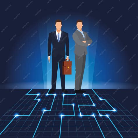 Premium Vector Businessmen With Digital Landscape