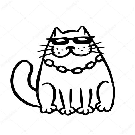 Funny Cartoon Mafia Contour Cat Vector Illustration Premium Vector In
