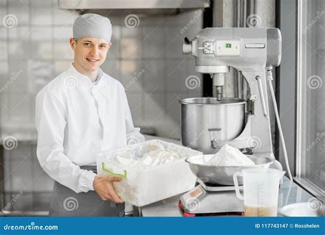 Confectioner Working At The Bakery Manufacturing Stock Image Image Of