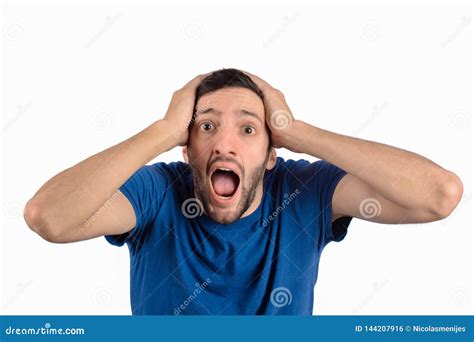 Young Man Shocked And Screaming Stock Photo Image Of Excited Facial