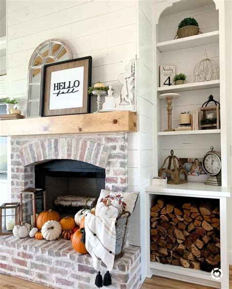 Limewashed Brick Fireplace With Fall Accents Soul And Lane