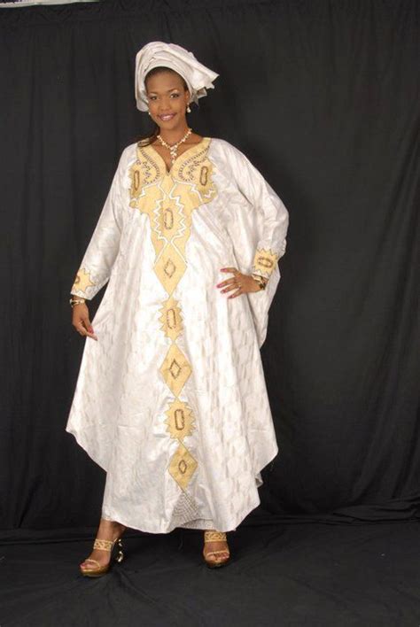 White African Brocade Grand Boubou With Gold Embroidery African