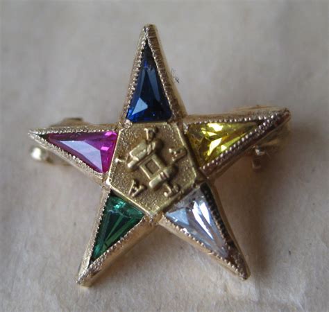 Eastern Star 14k Solid Yellow Gold Pin Lapel Brooch Stone Etsy