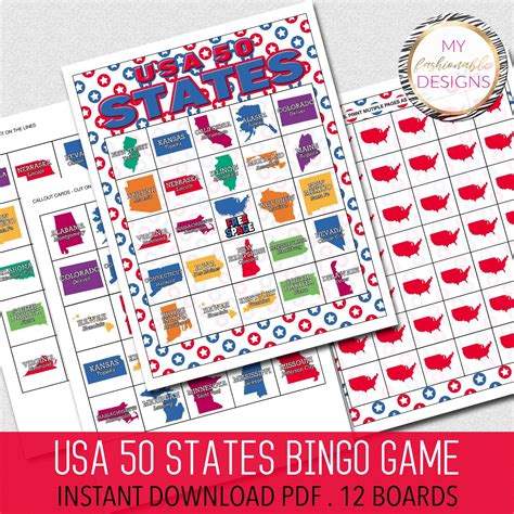 Usa 50 States Capitals Bingo Game 12 Boards Instant Etsy