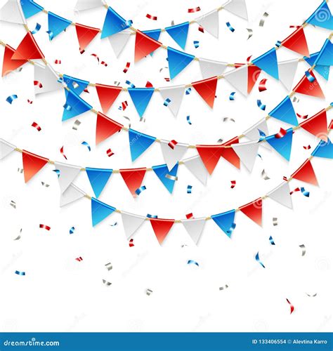 Red White And Blue Party Flags With Confetti Stock Vector