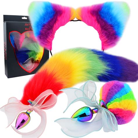 Erotic Adult Sex Toy Colorful Cat Ears Headband Set Furry Fox Tail