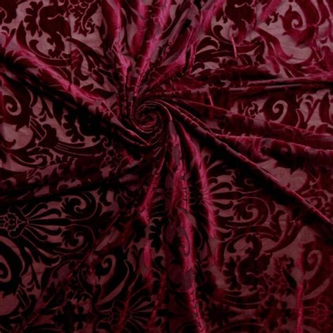 Stretch Burnout Velvet Fabric Burgundy By The Yard Fabric Direct