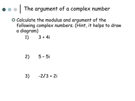 In this lesson, we will learn how to identify the argument of a complex number and how to calculate it. PPT - Complex numbers(1) PowerPoint Presentation, free ...