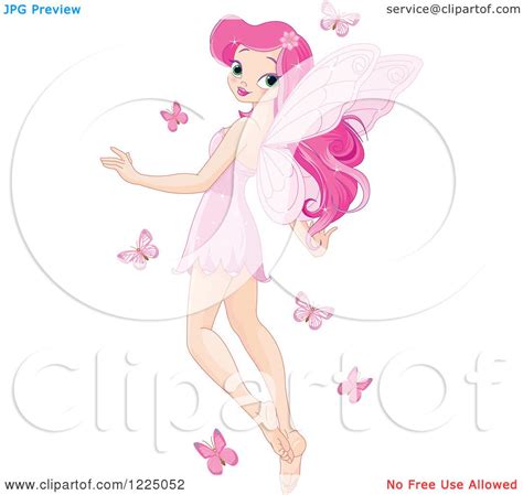 Clipart Of A Pretty Pink Fairy Flying With Butterflies