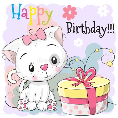 Greeting Birthday Card Cute Kitten With T Stock Vector