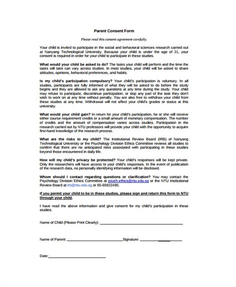 psychology consent forms sample templates