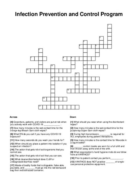 Infection Prevention And Control Program Crossword Puzzle