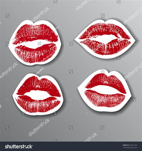 Red Lips Stickers Set Design Element Stock Vector Royalty Free