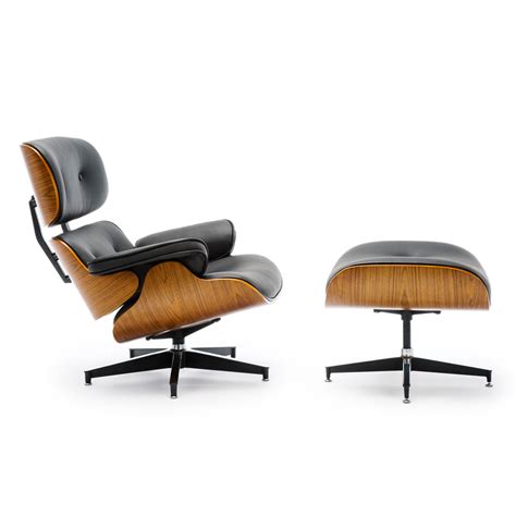 Replica Eames Lounge Chair And Ottoman Brown Pu Leather Walnut Wood