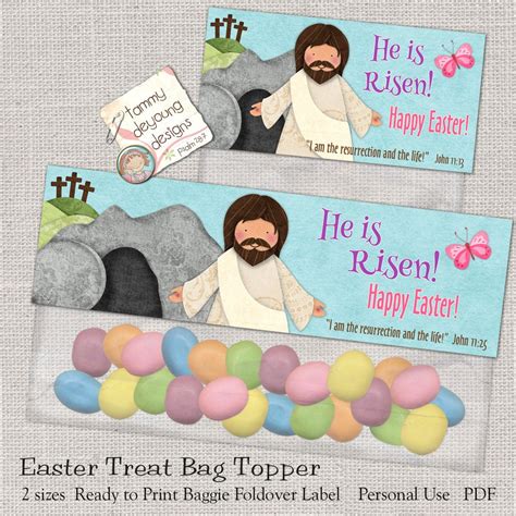 Christian Easter Treat Bag Toppers Printable He Is Risen