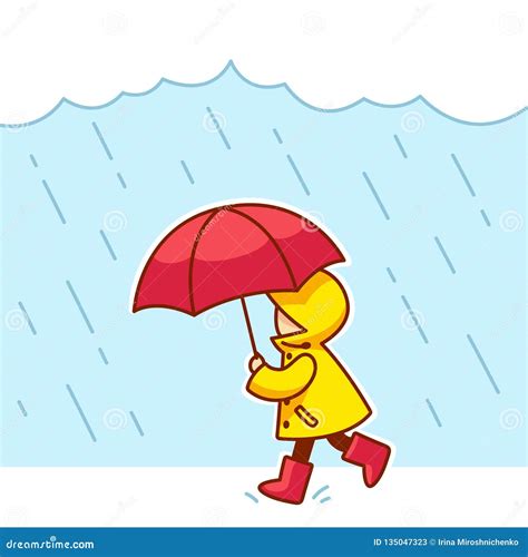 Little Child In The Rain Stock Vector Illustration Of Heavy 135047323