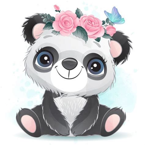 Cute Baby Panda With Floral Baby Animal Drawings Cute Drawings