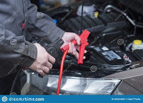 Recharge The Car Battery From Another Battery Stock Image Image Of