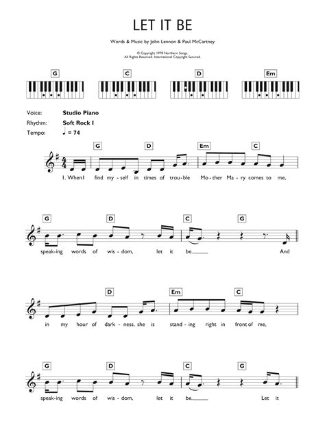Let It Be Sheet Music The Beatles Piano Chordslyrics