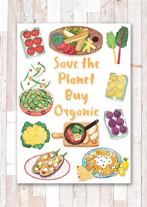 Organic Food Poster Delicious Food Wall Art Liv Wan Illustration