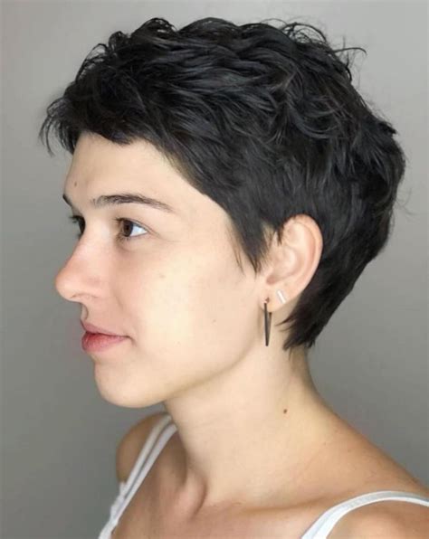 Rich Brunette Pixie For Wavy Hair Dark Pixie Cut Textured Pixie Cut