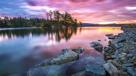 Amazing Sunset Reflected Clear Lakes Hdr Photo Hd Wallpaper Preview