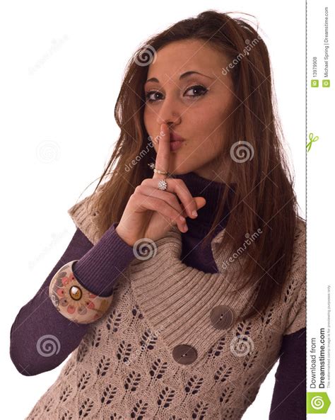 Young Woman Gesturing To Be Quiet Stock Photo Image Of Fashion
