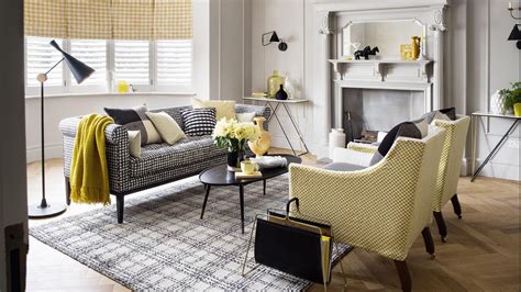 Traditional Living Room With Yellow And Black Gingham Fabric The Room
