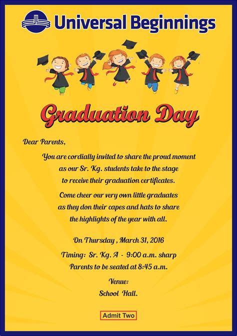 Easy to customize with our invitation maker and add your photo. Sr Kg A - Invitation for Graduation Day | Universal High ...