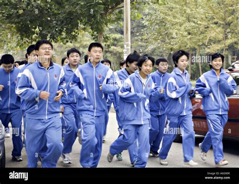 China Beijing High School Physical Education Class Students Running
