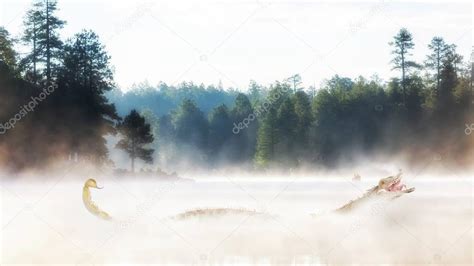 Scary Monster In Misty Lake — Stock Photo © Adogslifephoto 150470634