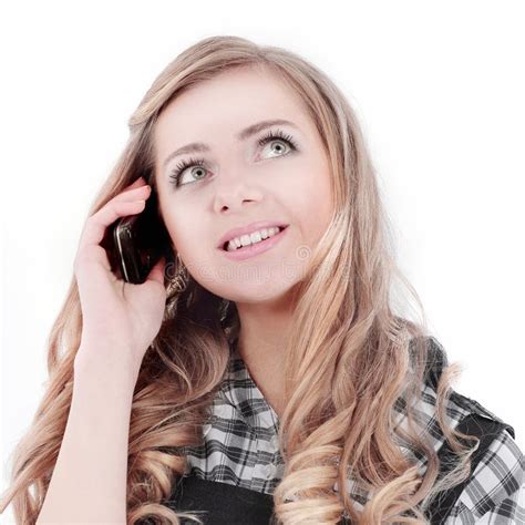 Closeupyoung Business Woman Talking About Mobile Phone Stock Photo
