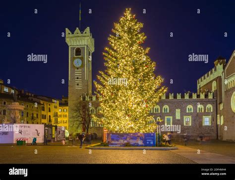 Christmas In Trento With The Christmas Lights And Decoration Cathedral