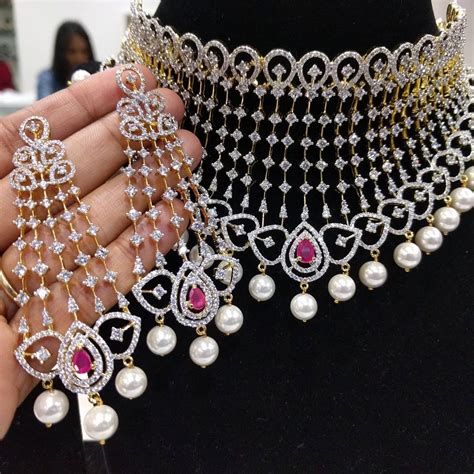 Diamond And Rubies Finish Choker Necklace Set South India Jewels Indian Bridal Jewelry Sets