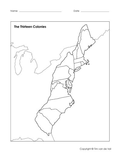 Blank Thirteen Colonies Map Tims Printables
